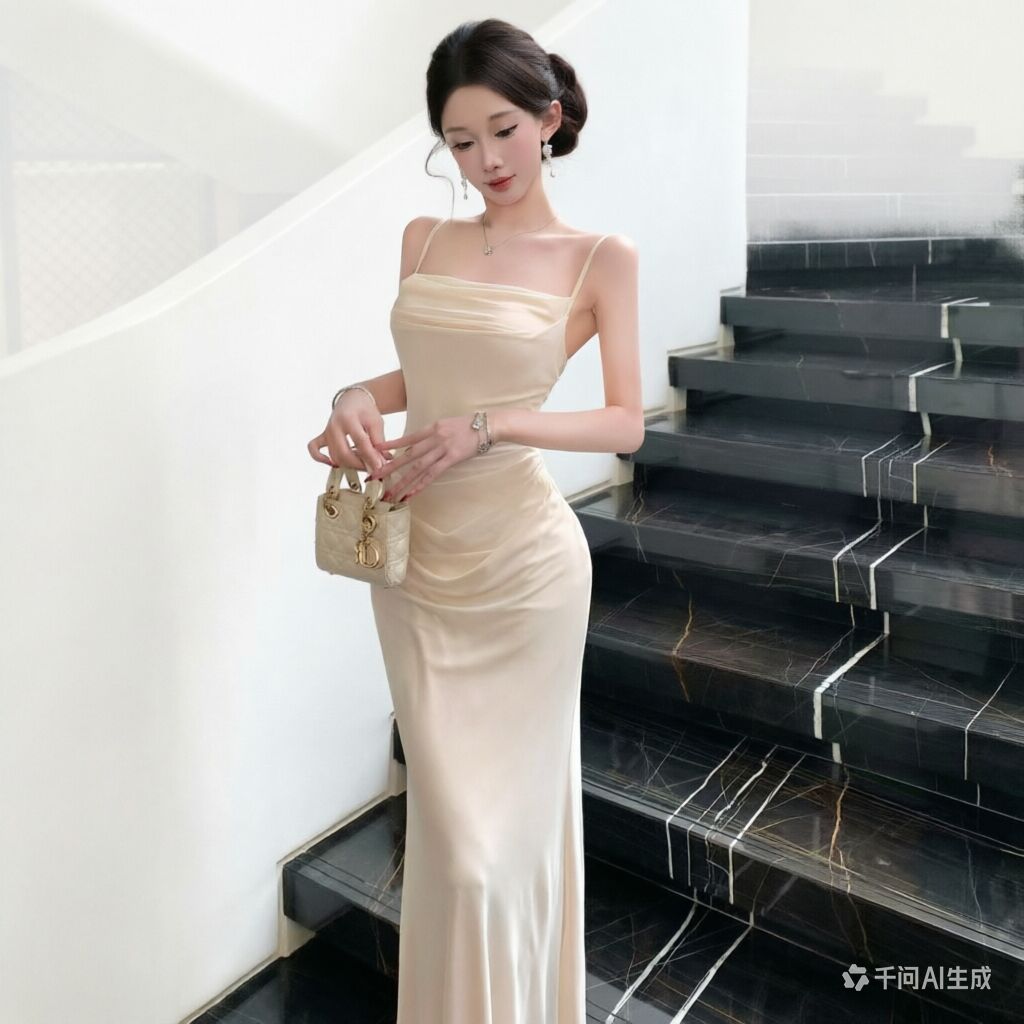 Women Formal Wear M&S - Elegante Vestido de Noche Beige de