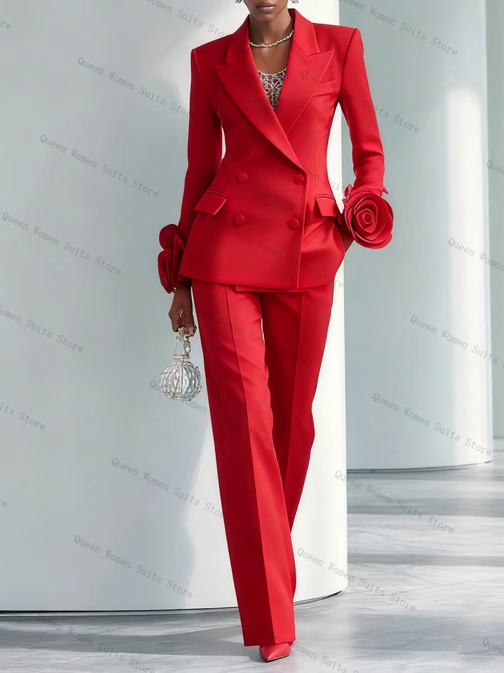 Women Luxury Formal Wear - Conjunto de traje rojo de lujo