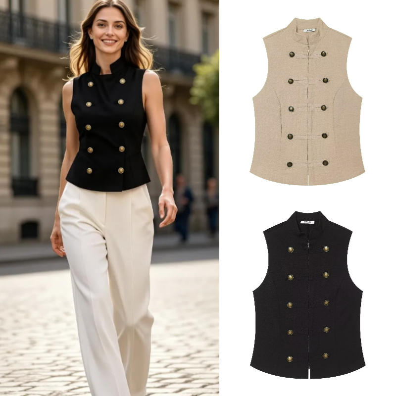Women Formal Wear Designers - Camisa sin mangas ajustada con botones
