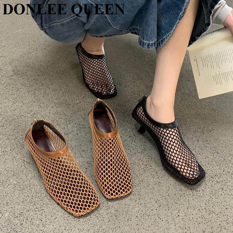 Kitten Heel Women - Sandalias mule vintage de malla con