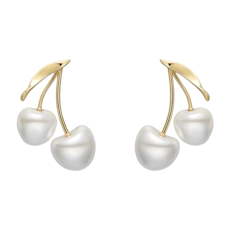 Women Formal Event Wear - Pendientes colgantes perlas cerezas, joyería cobre