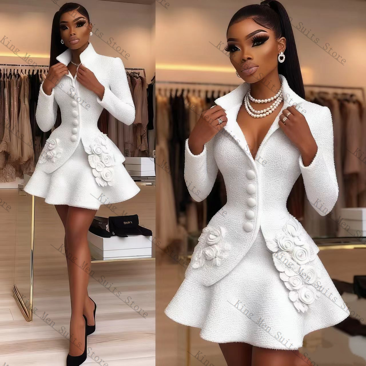 Conjunto de traje blanco de lu - Women Luxury Formal Wear reseña y precio