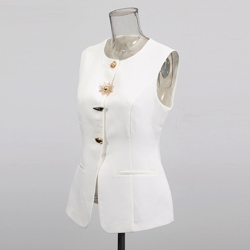 Chaleco blanco con cuello redo - Women Formal Wear Vest reseña y precio